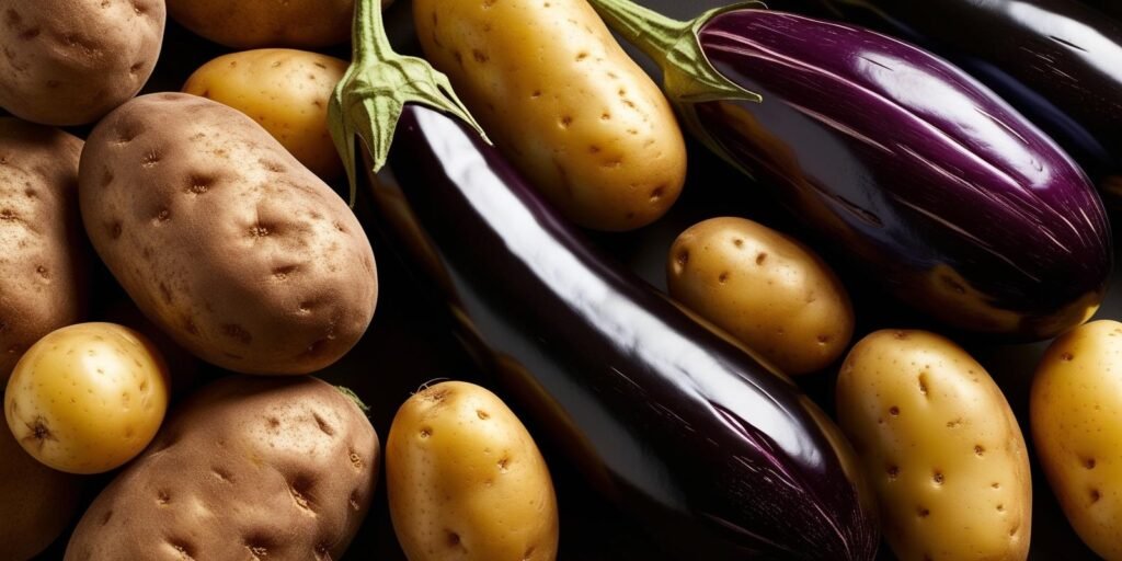 Les aubergines et les pommes de terre font parties des fruits et légumes de saison au mois de mai.